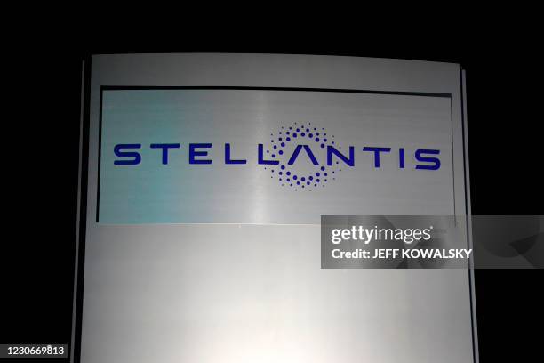 The sign is seen outside of the FCA US LLC Headquarters and Technology Center as it is changed to Stellantis on January 19, 2021 in Auburn Hills,...