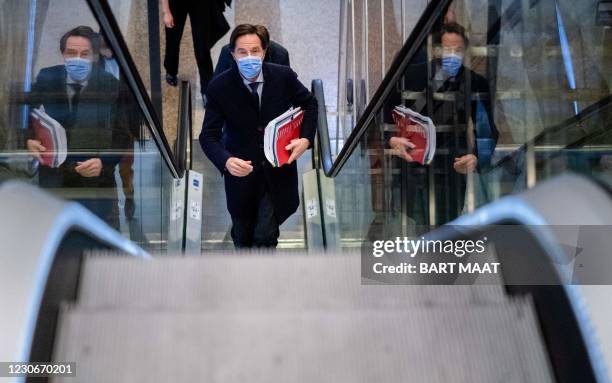 Resigning Dutch Prime Minister Mark Rutte on his way to the House of Representatives for a statement about the resignation of the cabinet after the...