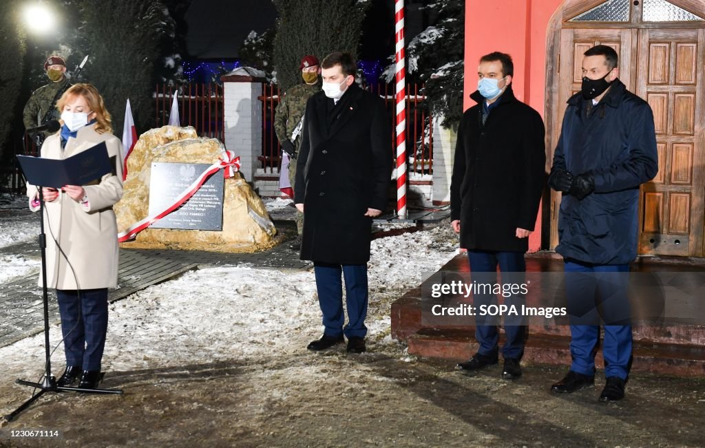 Mayor of Alwernia Beata Nadzieja-Szpila speaks during the...