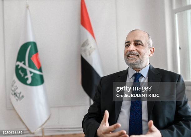 Egypt's Muslim Brotherhood spokesperson Talaat Fahmy speaks during an interview in his office on January 19 in Istanbul.