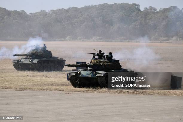 Taiwanese soldiers in action at the Hukou military base during the military exercise ahead of next months Lunar New Year. Taiwan staged a military...