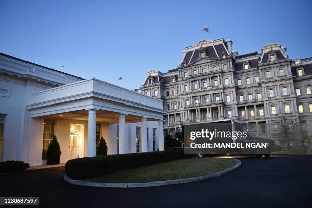 Truck is seen outside of the West Wing of the White House on US President Donald Trump's final day in office on January 20, 2021 in Washington, DC. -...