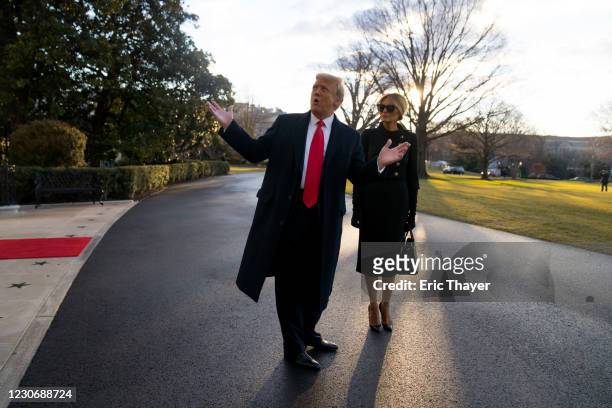 President Donald Trump and first lady Melania Trump depart the White House on January 20, 2021 in Washington, DC. Trump is making his scheduled...