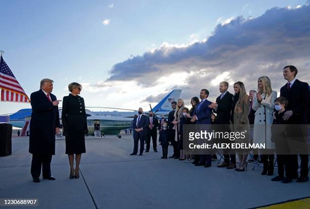 President Donald Trump and First Lady Melania are greeted by Ivanka Trump , husband Jared Kushner , their children, Eric and Donald Jr. , Tiffany...
