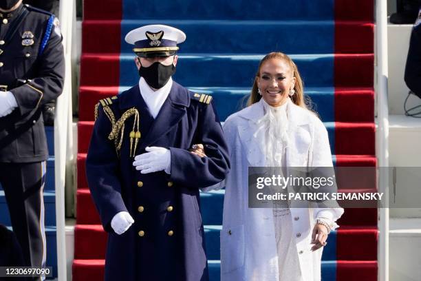 Jennifer Lopez arrives to sing during the inauguration of Joe Biden as the 46th US President on January 20 at the US Capitol in Washington, DC.