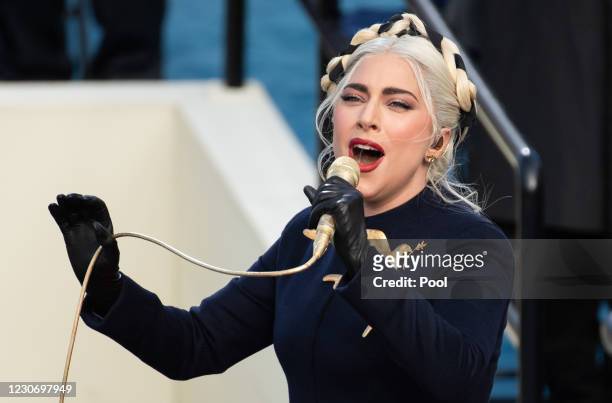 Singer Lady Gaga performs during the 59th Presidential Inauguration at the U.S. Capitol on January 20, 2021 in Washington, DC. During today's...