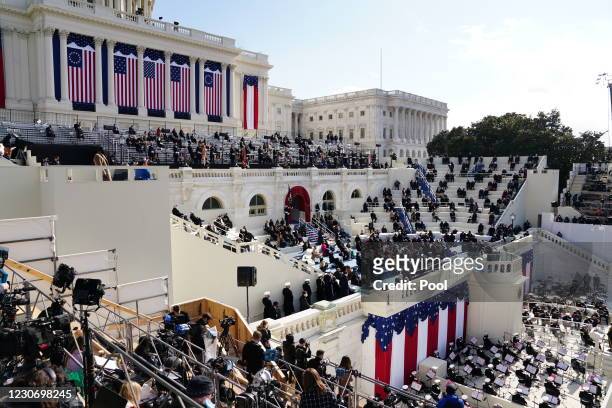 President Joe Biden delivers his inaugural address during the inauguration ceremony on the West Front of the U.S. Capitol on January 20, 2021 in...