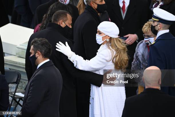 Jennifer Lopez attends with husband Alex Rodriguez attend the 59th Presidential Inauguration at the U.S. Capitol on January 20, 2021 in Washington,...
