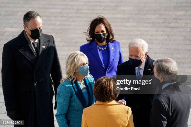 Sen. Amy Klobuchar , Sen. Roy Blunt , President-elect Joe Biden, Dr. Jill Biden, Vice President-elect Kamala Harris and Doug Emhoff arrive for the...