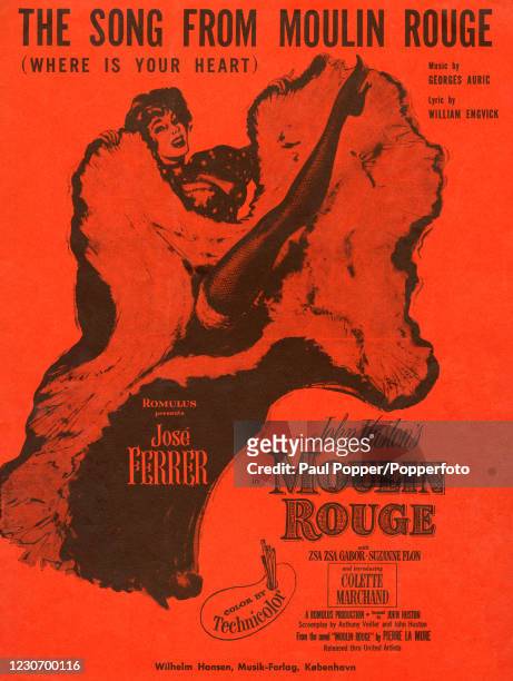 Sheet music cover illustration for "The Song from Moulin Rouge, Where Is Your Heart?", from the film by John Huston, music by Georges Auric and...
