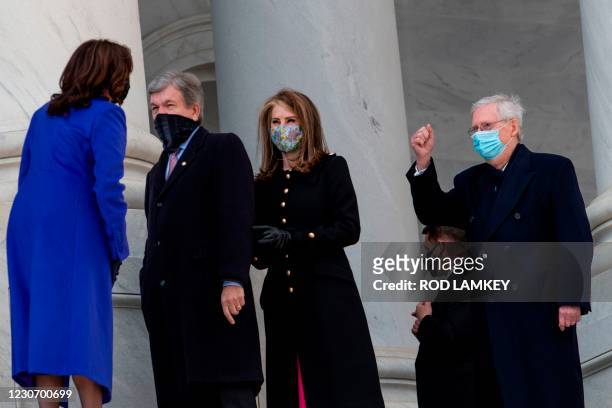 Vice President Kamala Harris, chats with United States Senator Roy Blunt , his wife Abigail Perlman Blunt, and Senate Majority Leader Mitch McConnell...