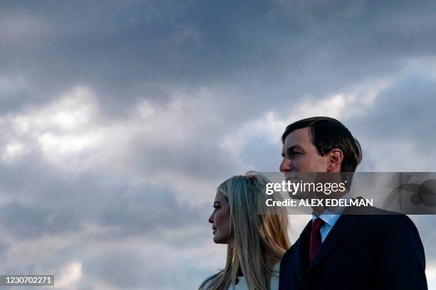 Daughter and Senior Advisor to the Outgoing US President Ivanka Trump and husband Senior Advisor to the Outgoing President Jared Kushner stand on the...