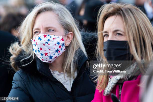 Rep. Abigail Spanberger, D-Va., left, and Mikie Sherrill, D-N.J., attend the inauguration before Joe Biden was sworn in as the 46th president of the...