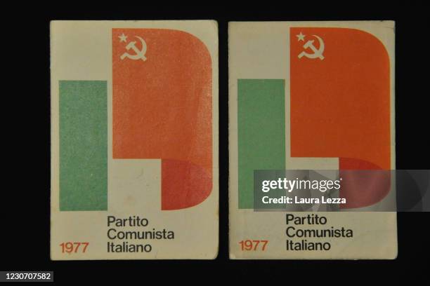 The membership cards of the Partito Comunista Italiano belonging to a partisan couple, Garibaldo Benifei and Osmana Benifei Benetti at the exhibition...