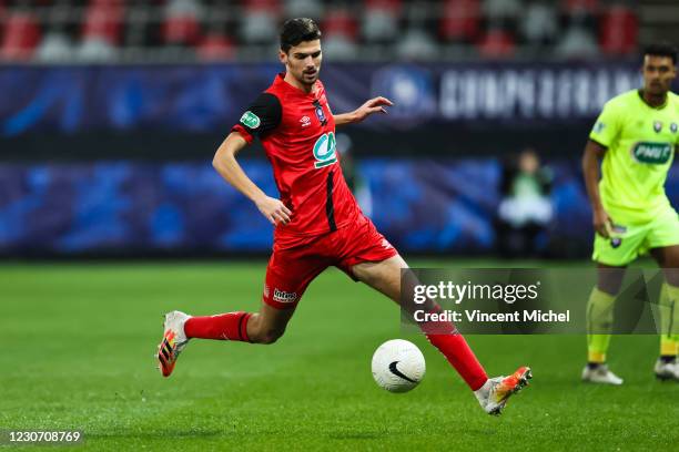 Bpatiste Roux of Guingamp during the French Cup - 8 round match between Guingamp and Caen at Stade du Roudourou on January 20, 2021 in Guingamp,...