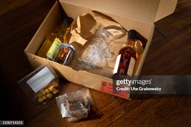 Bonn, Germany In this photo illustration a broken glass is in a parcel shipment on January 21, 2021 in Bonn, Germany.