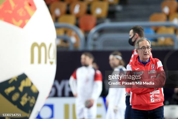 Croatia Head coach Lino Cervar looks on during the 27th IHF Men's World Championship Group II match between Croatia and Bahrain at Cairo Stadium...