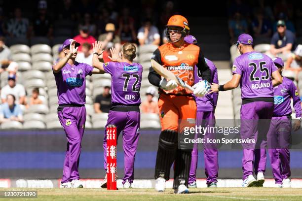 Perth Scorchers Player Jason Roy dismissed during the Big Bash League cricket match between Hobart Hurricanes and Perth Scorchers at Marvel Stadium...