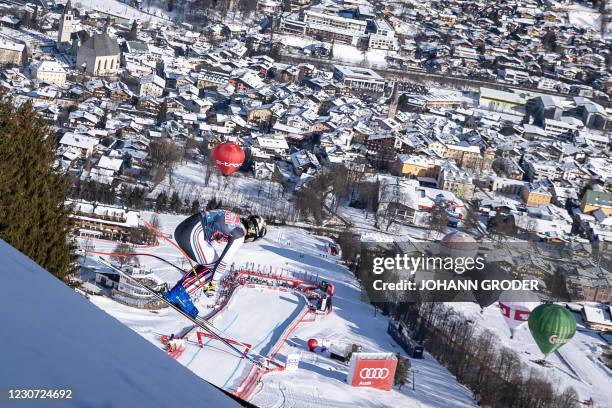 France's Matthieu Bailet competes during the men's downhill event at the FIS Alpine Ski World Cup, also known as Hahnenkamm race, in Kitzbuehel,...