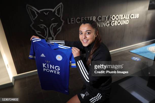 Leicester City Women Unveil new signing Charlotte Fleming at Belvoir Drive Training Complex on January 21, 2021 in Leicester, United Kingdom.