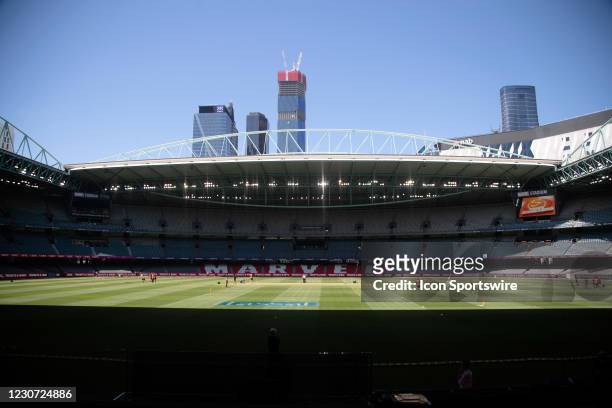 General View of Marvel Stadium during the Big Bash League cricket match between Hobart Hurricanes and Perth Scorchers on January 22, 2021 in...