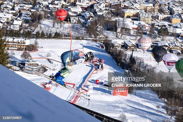 Slovenia's Martin Cater competes during the men's downhill event at the FIS Alpine Ski World Cup, also known as Hahnenkamm race, in Kitzbuehel,...