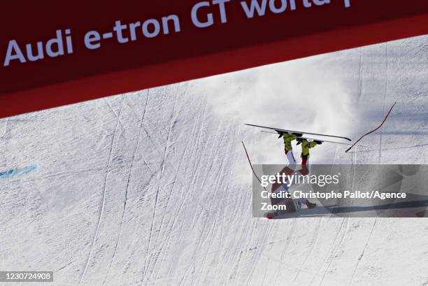 Urs Kryenbuehl of Switzerland crashes out during the Audi FIS Alpine Ski World Cup Men's Downhill 1 on January 22, 2021 in Kitzbuehel Austria.