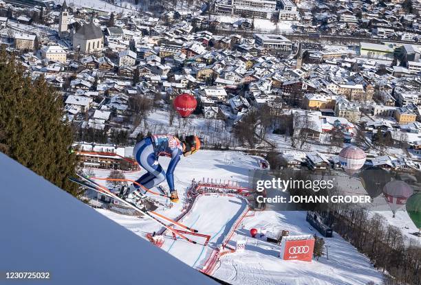 Italy's Christof Innerhofer competes during the men's downhill event at the FIS Alpine Ski World Cup, also known as Hahnenkamm race, in Kitzbuehel,...