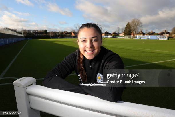 Leicester City Women Unveil new signing Charlotte Fleming at Belvoir Drive Training Complex on January 21, 2021 in Leicester, United Kingdom.