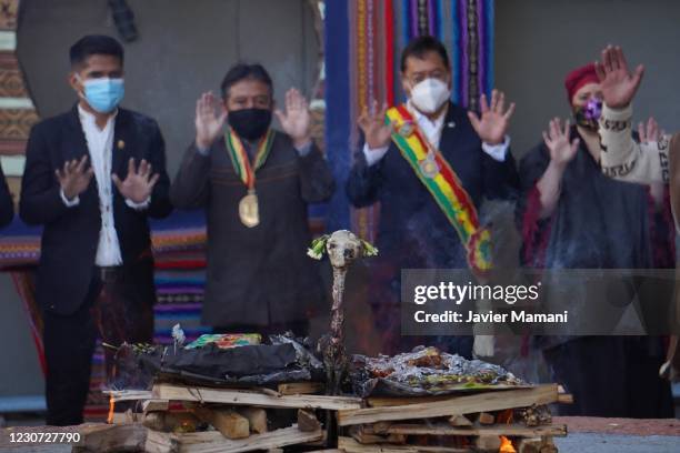 President of Bolivia Luis Arce , Vice President David Choquehuanca , Minister of the Presidency María Nela Prada Tejada and Senator Andronico...