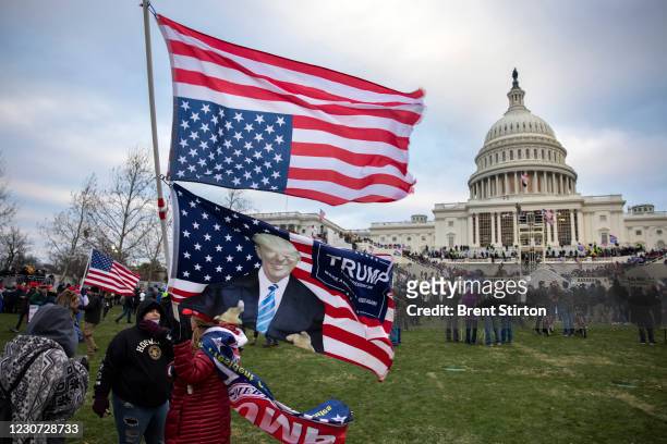 Pro-Trump protesters gather in front of the U.S. Capitol Building on January 6, 2021 in Washington, DC. Trump supporters gathered in the nation's...