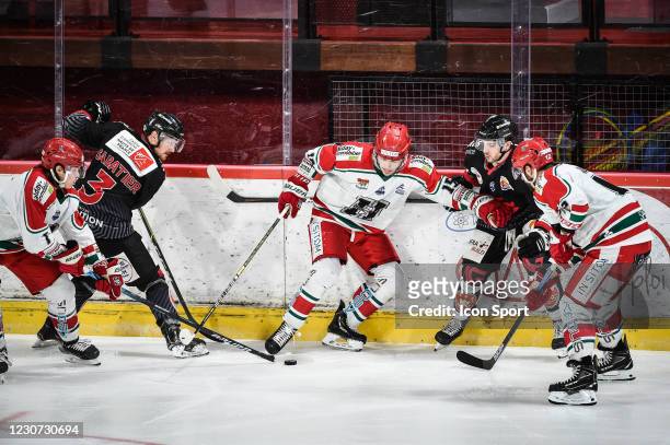 Florian SABATIER of Amiens and Thomas DECOCK of Anglet during the Ligue Magnus match between Amiens and Anglet on January 22, 2021 in Amiens, France.