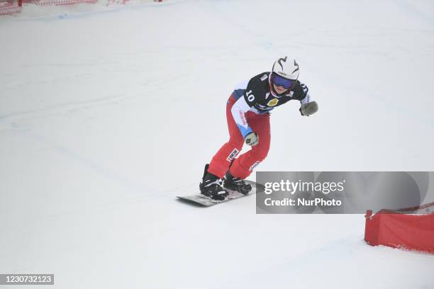 Lara Casanova of Swiss Team ride during qualifying of first and second turn of snowboard cross World Cup in Chiesa In Valmalenco, Sondrio, Italy, 22...