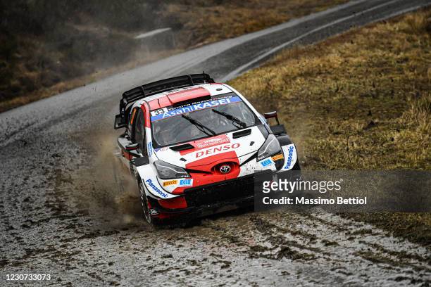 Elfyn Evans of Great Britain and Scott Martin of Great Britain compete with their Toyota Gazoo Racing WRT Toyota Yaris WRC during the FIA World Rally...