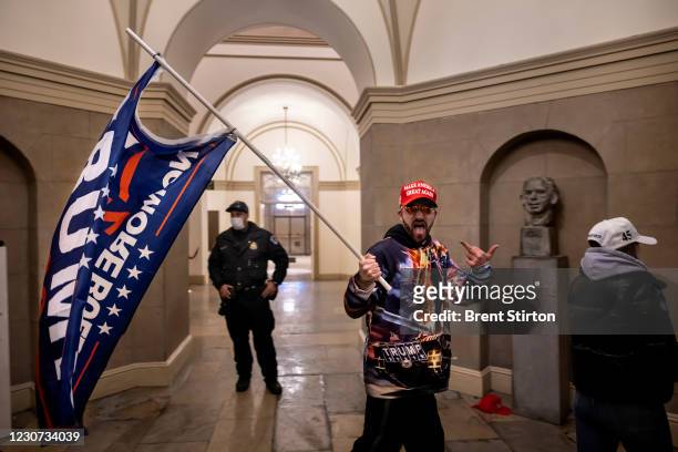 Supporters of US President Donald Trump protest inside the US Capitol on January 6 in Washington, DC. - Demonstrators breeched security and entered...