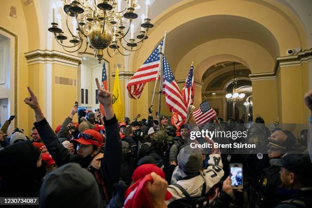 Supporters of US President Donald Trump protest inside the US Capitol on January 6 in Washington, DC. - Demonstrators breeched security and entered...