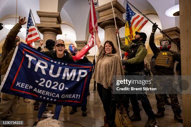 Supporters of US President Donald Trump protest inside the US Capitol on January 6 in Washington, DC. - Demonstrators breeched security and entered...