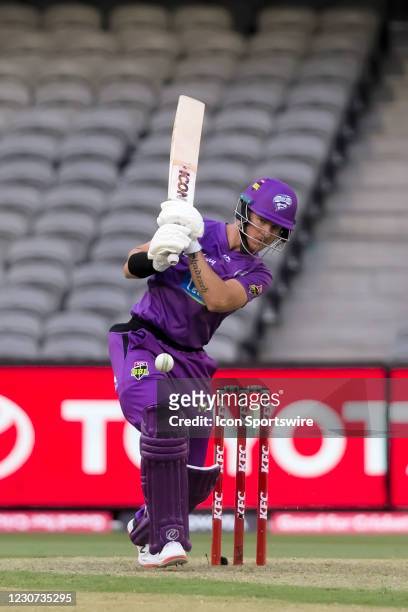 Hobart Hurricanes Player Darcy Short bats during the Big Bash League cricket match between Hobart Hurricanes and Perth Scorchers at Marvel Stadium on...