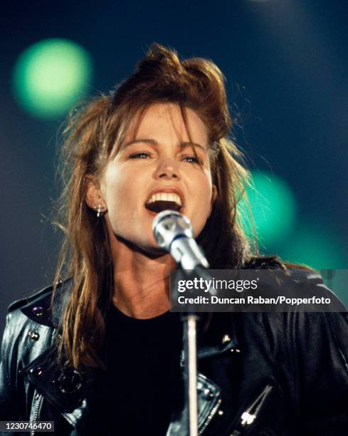 American singer Belinda Carlisle performing on stage during The San Remo Music Festival circa February, 1988 in San Remo, Italy.