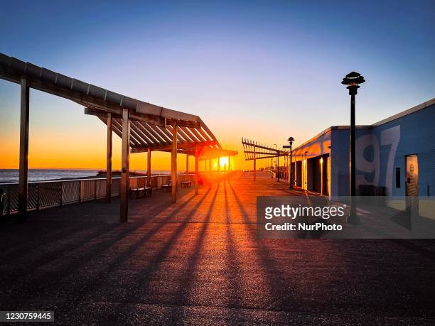 Sunset on Rockaway Beach, Queens in New York City, United States, on January 23, 2021.