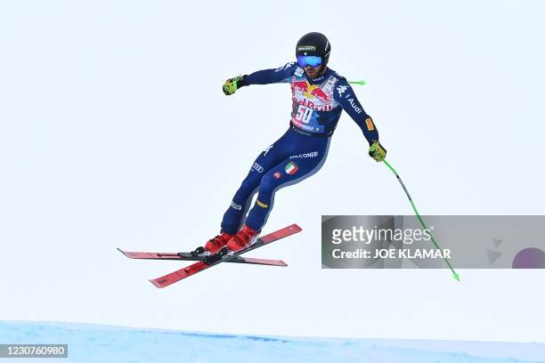 Italy's Florian Schieder competes during the men's downhill event at the FIS Alpine Ski World Cup, also known as Hahnenkamm race, in Kitzbuehel,...