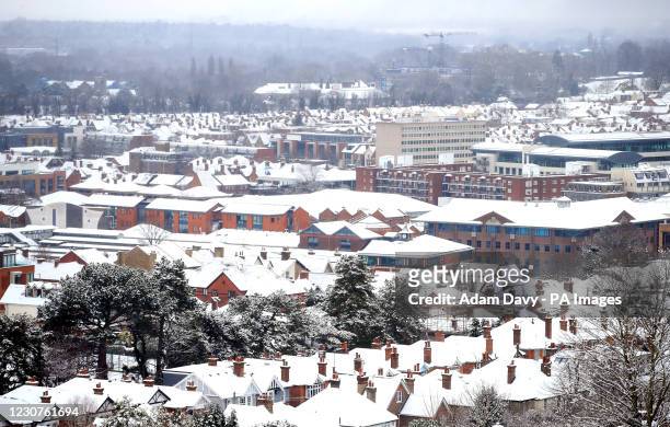 General view of a snowy Guildford, Surrey. Picture date: Sunday January 24, 2021.