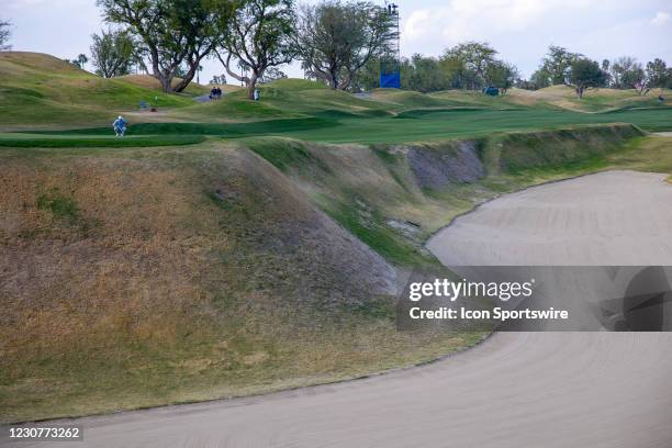 James Hahn putts on the 16th hole during the second round of The American Express PGA Tournament on January 23 at PGA West Pete Dye Stadium Course in...