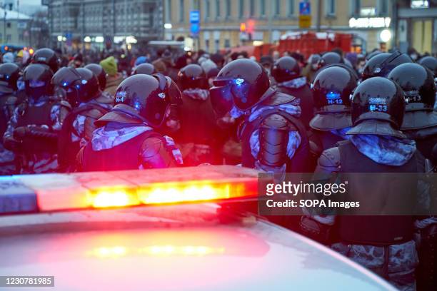 National Guard forces block the street during the demonstration. Rallies were held in the largest cities of Russia in support of the opposition...