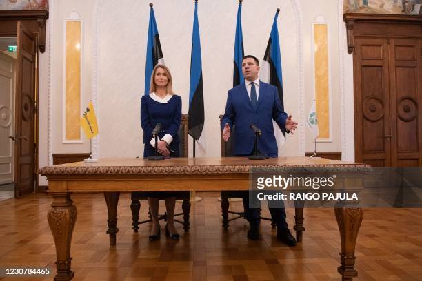 The leader of the Reform Party, the future Prime Minister Kaja Kallas and the chairman of the Centre Party and outgoing Prime Minister Jüri Ratas...
