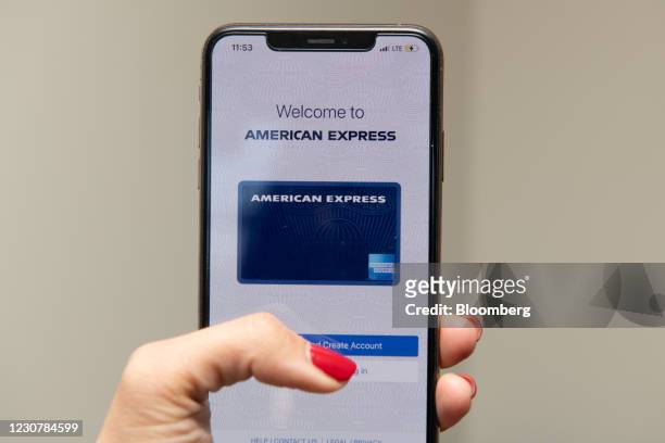 American Express Co. Application on a smartphone arranged in Seattle, Washington, U.S., on Saturday, Jan. 23, 2021. American Express Co. Is scheduled...