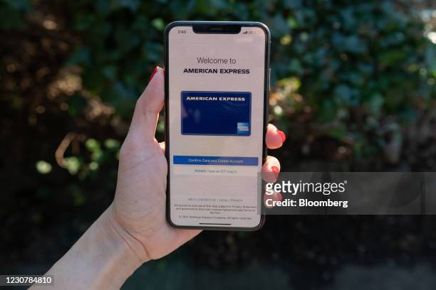 American Express Co. Application on a smartphone arranged in Seattle, Washington, U.S., on Saturday, Jan. 23, 2021. American Express Co. Is scheduled...