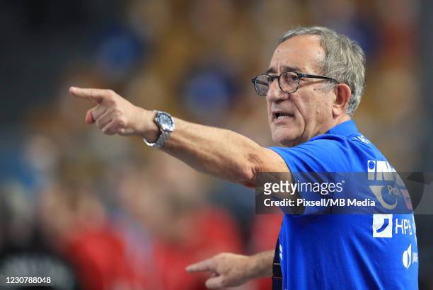 Head coach of Croatia Lino Cervar during the 27th IHF Men's World Championship Group II match between Denmark and Croatia at Cairo Stadium Sports...