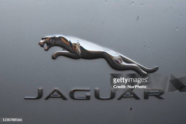 Jaguar logo seen on a parked car in Dublin city center. On Monday, January 25 in Dublin, Ireland.
