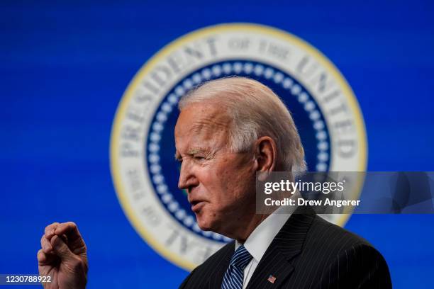 President Joe Biden speaks before signing an executive order related to American manufacturing in the South Court Auditorium of the White House...